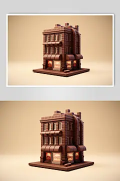 AI数字艺术巧克力山水建筑模型