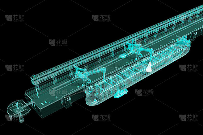 码头上的散货船方案。三维渲染