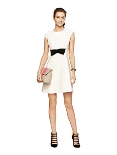 stretch crepe bow dress : constructed from cream-colored crepe with just a hint of stretch, this cap-sleeved dress is a bit of a show-stopper. the body-skimming fit is super-flattering, while the chic bow at the waist adds style.