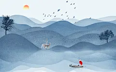 中国风中式古风山水墨电视装饰插画海报背景