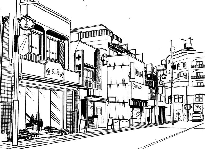 现代建筑场景线稿图片 黑白CG二次元漫画...