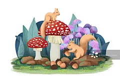 手绘板绘森系松鼠蘑菇元素插画正版高清图片下载-视觉中国VCG.COM