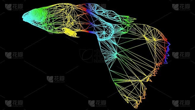 一个艺术对象的3d渲染与彩色绳线在黑色