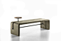 Butter Bench : Bench completely covered in leather or fabric characterized by painted metal tubular and solid wood storage tray.Padded with leather or fabric;Storage tray: solid canaletto walnut wood / solid oak wood / solid black oak wood;Tubular: lacque