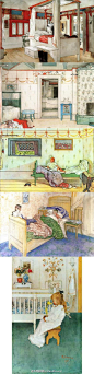 #名家# 卡尔·拉森Carl Larsson 1853－1919，是一位瑞典画家和室内设计师，更是一位非常受人喜爱的水彩画家，他笔下的画经常描绘出温馨可人的家居样式，仔细观赏，这些绘画仍旧可以启发许多装扮空间的灵感。http://t.cn/zOaWV7b #采集大赛#