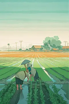 AI数字艺术丰收田地二十四节气芒种插画