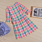 夏季韩国甜美可爱彩色格子拼接修身娃娃衫森女田园学院连衣裙-淘宝网