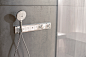 hansgrohe RainSelect : The RainSelect operating unit for multi-jet showers is compelling because of its horizontal, sleek design with glass surfaces and a circumferential metal frame. Via the buttons, the hansgrohe Select...