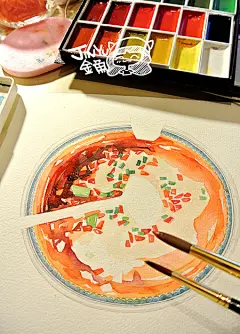 -插画家园-插画家园【深夜食堂】-插画家园今夜美食 第五菜：水煮鱼~~ 这真的是非常四川非常四川的一道菜，看起来辣翻了天其实-插画家园