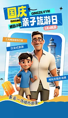 卡通手绘国庆节旅游促销海报