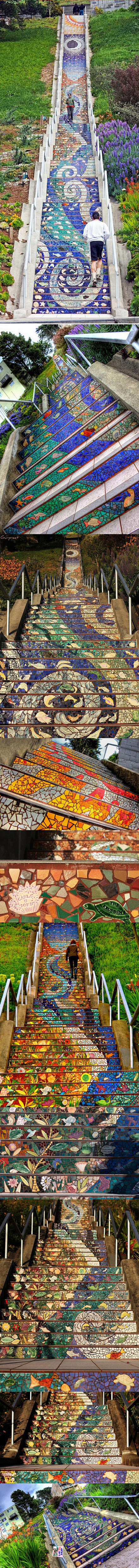 旧金山的Moraga街附近有一个艺术台阶...