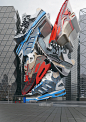 Extruded Sneaker mash up rendered in glass, steel, concrete and wood.