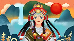 时尚唯美高端大气民族团结手绘插画