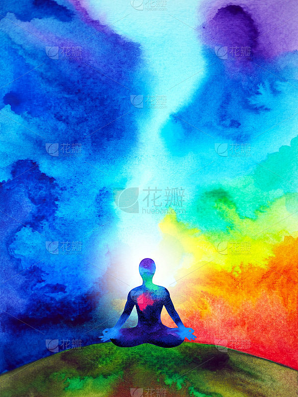 人类冥想心灵心理健康瑜伽脉轮精神治疗抽象...