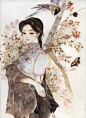 【南天竹】<br/>南天竹外仙来客<br/>急马莲踏山茶开<br/>春兰笑迎春鹃道<br/>佛手天竺挂金钟<br/>古典仕女插画——花·女词【第一卷】春之卷