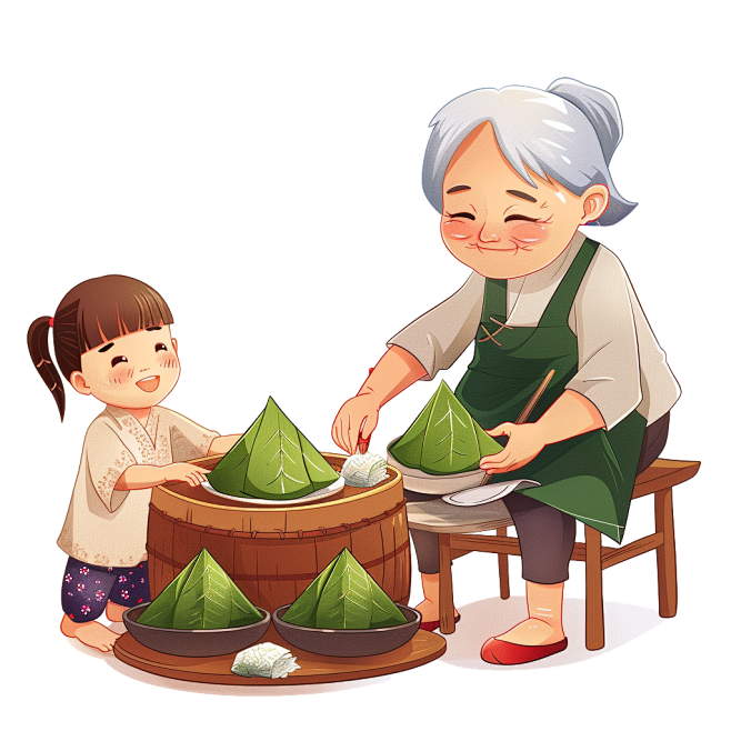 端午节小女孩和奶奶一起包粽子3
