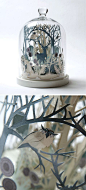 ₪ Paper Art Potpourri ₪  amazing paper sculpture under cloche: 