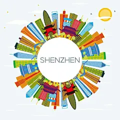 中国风手绘深圳城市地标古迹建筑旅游景点线性插画(10).eps