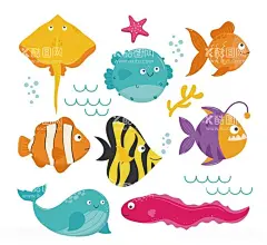 海洋鱼矢量  - 源文件下载【酷图网】鱼,海洋鱼,各种鱼,矢量鱼,可爱动物,矢量动物,幼儿园文化墙,幼儿园,小鱼