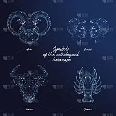 白羊座金牛座双子座巨蟹座 多边形图解。 占星术的象征.