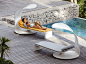 12 Outdoor Furniture Designs That Add A Sculptural Element To Your Backyard // Drift off to sleep in this sun lounge that has a shade cover that can swivel, allowing you enhance your sun-worshiping moments.