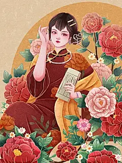 民国女旗袍海报设计展板