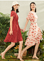 YINER音儿女装2020夏季新款时尚绑带拼接短袖收腰波点连衣裙-tmall.com天猫