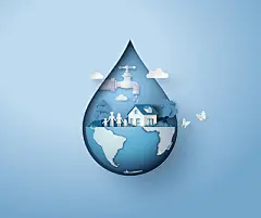 剪纸风世界水日节约用水主题绿色环保公益海报