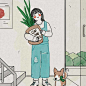 【韩国的插画师별점퍼作品】
—— 별점퍼的简单日常作品给人感觉悠闲惬意，对线条和颜色的把控十分熟练，仅仅几笔就把人物的动态和布料的柔软表现出来。画面中并没有太多的细节，颜色也极尽简洁，流畅的线条与温暖的色调相结合，舒适又温馨，把一个人的生活描绘的美好而让人向往。