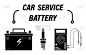 信息图表，汽车维修服务。数字万用表、测试人员。汽车蓄电池充电测量。汽车火花塞。矢量图标集