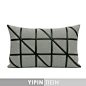 兿品|灰色皮革几何拼接腰枕|样板房家用现代简约风格抱枕澜品
