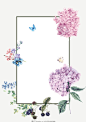 简约小清新花朵背景 文艺 方框 粉色花瓣 绿叶 果实 边框 背景素材