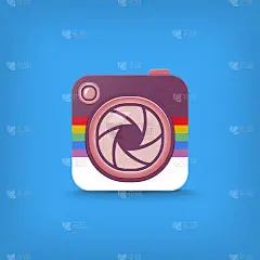 图标相机快门蓝色背景。设备形象，创意画面。股票矢量插图。