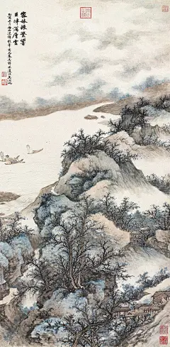 吴湖帆 ·《密林巨嶂图》丨款识：密林振繁响，巨嶂滃层云。乙酉五月，梅雨连绵，纵笔写此，略具郭熙遗法，吴湖帆。