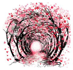 樱花树-带有阴影的怪异樱花隧道画