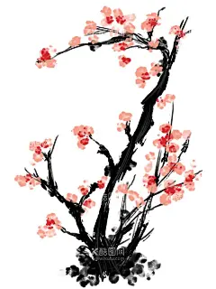 水墨梅花  - 源文件下载【酷图网】中国风,水墨红梅,红梅,腊梅,梅花,花卉背景,免扣素材