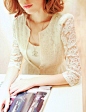 2012秋冬新品 新款爆款秋装韩版女装甜美优雅开衫中袖蕾丝衫 #时尚#