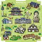 187韩国旅行地标首尔塔昌德宫南山民俗村美食手绘地图矢量EPS素材-淘宝网