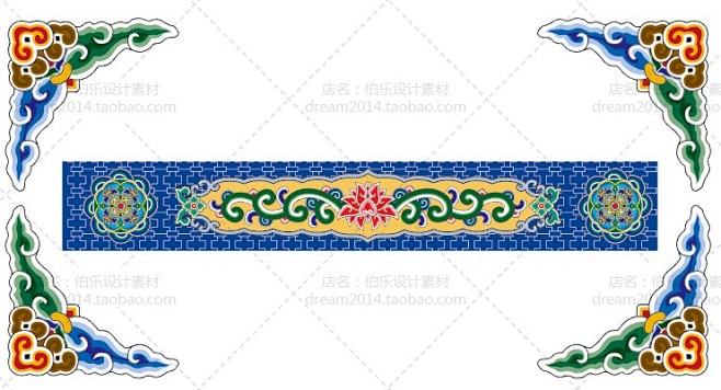 C53传统古典元素 古代中式建筑 横梁彩绘图案 AI矢量门楼牌坊花纹-淘宝网-花瓣网