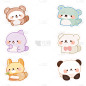 动物系列描边Q版动物组合贴纸