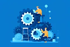 蓝色卡通企业工业机械齿轮插画元素