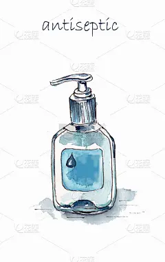 关于世界自我隔离主题的水彩画插画-必备产品