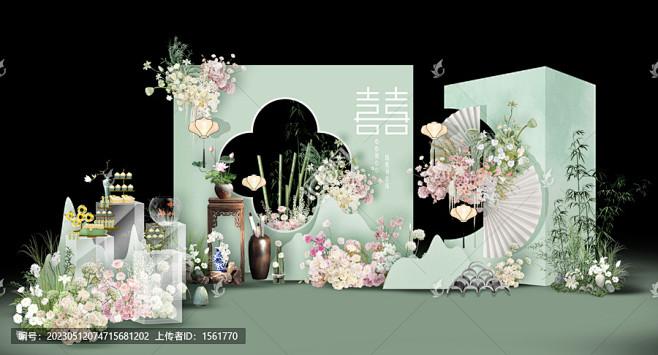 浅绿色新中式婚礼效果图