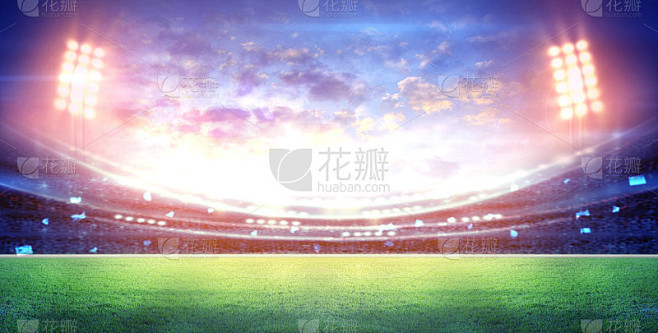 晚上的灯光和体育场3d渲染，