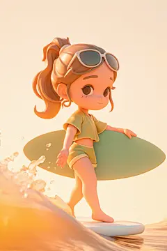 冲浪少年人物插画