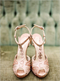 Rose gold wedding shoes. These would look great if I had a tea-length dress =)