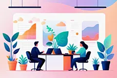 科技金融扁平风商务办公场景插画