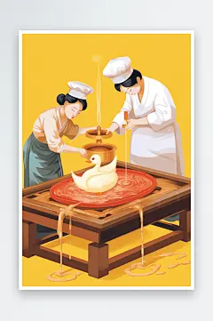 AI数字艺术美味北京烤鸭美食制作元素插画-众图网