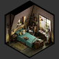 Vintage bedroom - Isometric, Jose Olmedo : Vintage bedroom - Isometric