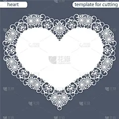 贺卡与镂空的边界，纸垫下的蛋糕，模板切割的形式的心，情人卡，婚礼邀请，装饰板是激光切割，矢量插图。